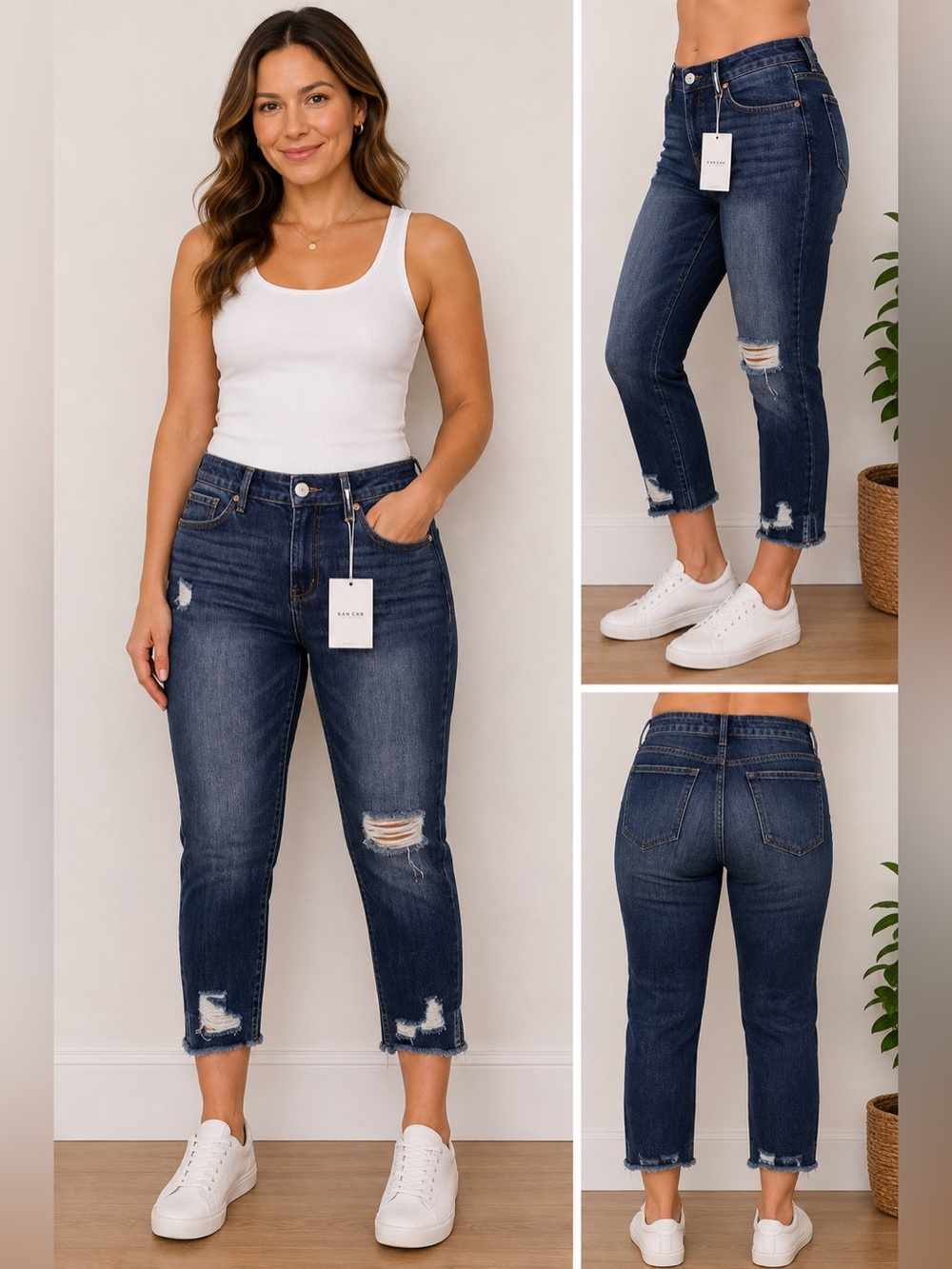 NWT Kancan Size 5/26 Distressed High Rise Skinny Jeans Dark Wash